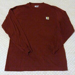 Carhartt Shirt Mens Small Red Long Sleeve Heavyweight Loose Fit Crewneck Tee